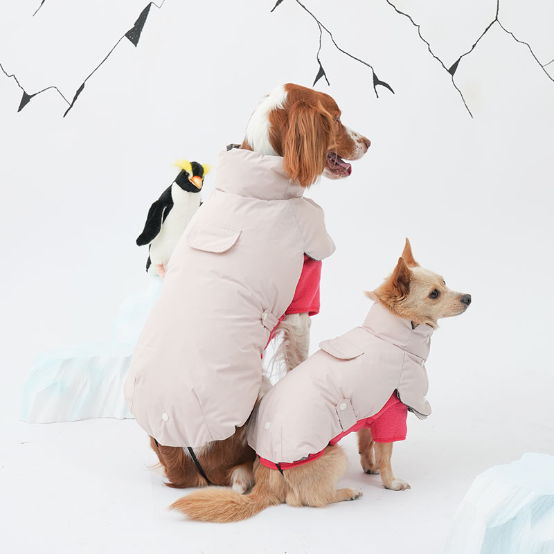 퍼피갤러리 강아지 겨울옷 패딩 플리스 넥 워머 2in1 패딩 아이보리/핫핑크