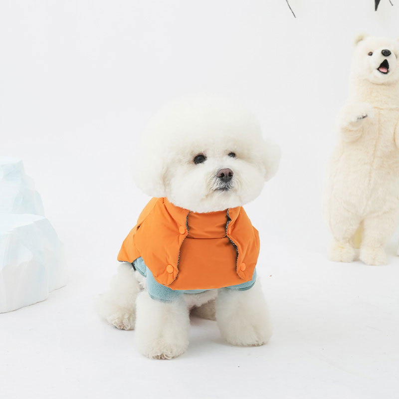 퍼피갤러리 강아지 겨울옷 패딩 플리스 넥 워머 2in1 패딩 오렌지/스카이